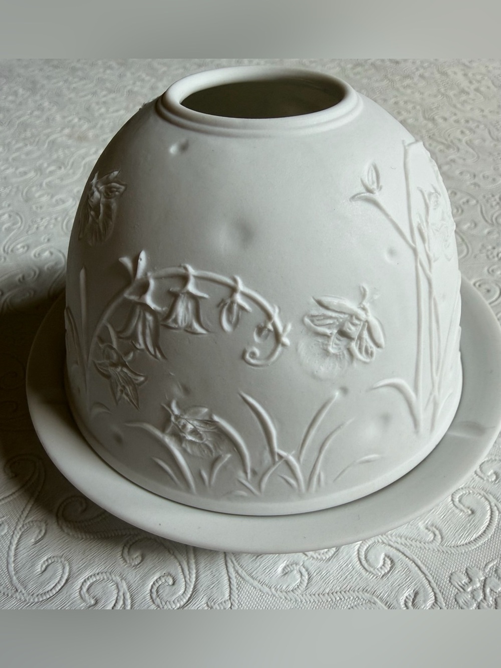Bernardaud Limoges Bluebell and Firefly Lithopane White Porcelain Fairy Lamp